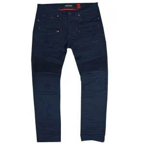 M1786 Makobi Prado Biker Jeans with Rip & Repair - Navy