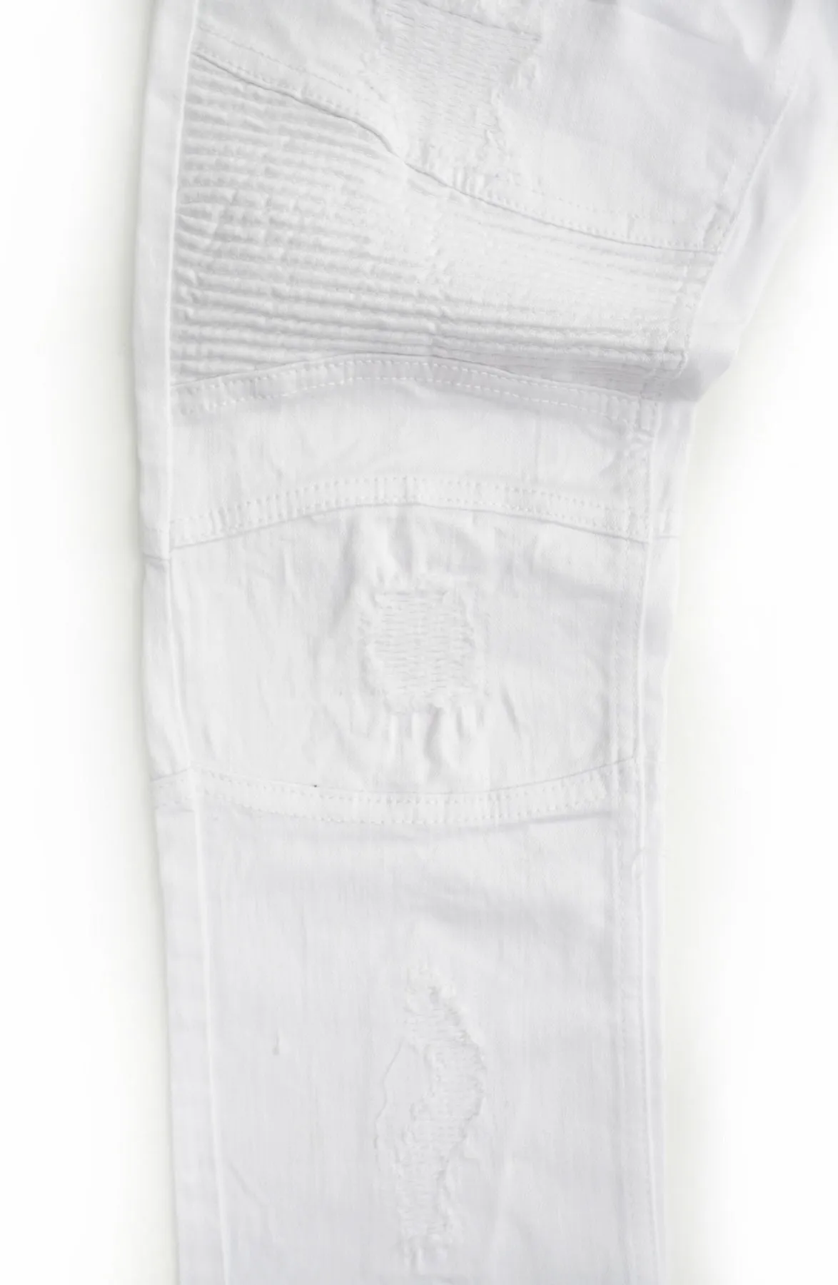 M1786 Makobi Prado Biker Jeans with Rip & Repair - White