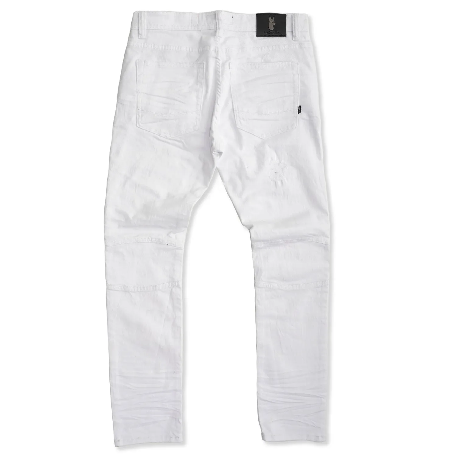 M1786 Makobi Prado Biker Jeans with Rip & Repair - White