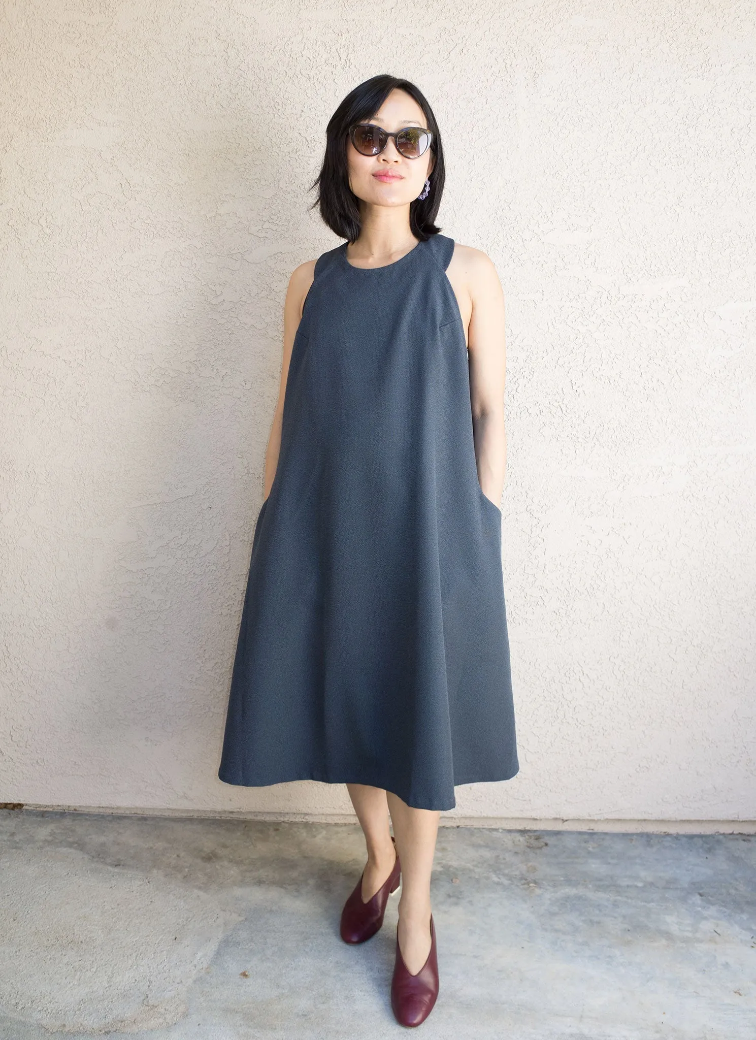 Mai A-Line Sleeveless Midi Pocket Dress / Size L- Dark Blue