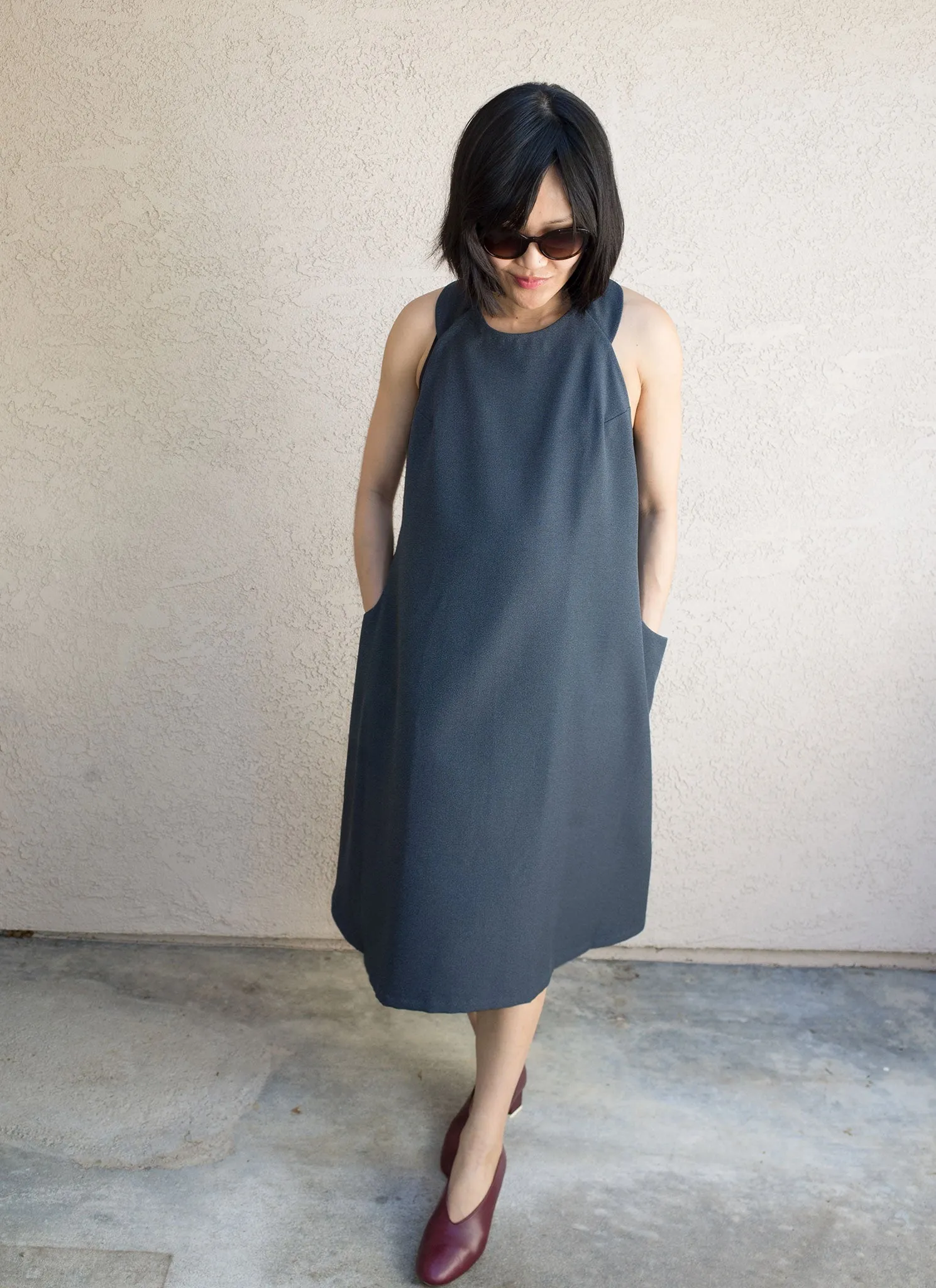 Mai A-Line Sleeveless Midi Pocket Dress / Size L- Dark Blue