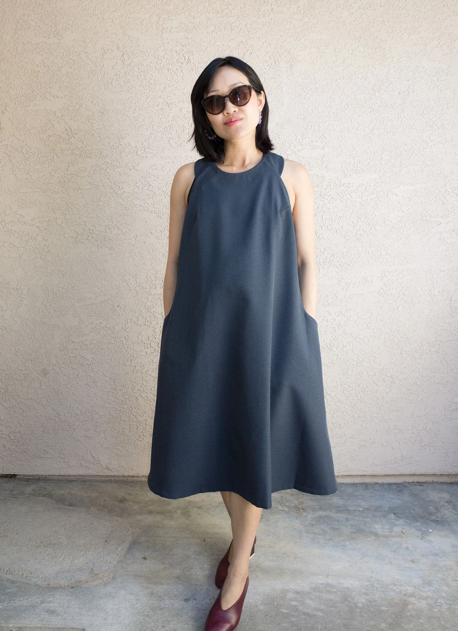 Mai A-Line Sleeveless Midi Pocket Dress / Size L- Dark Blue