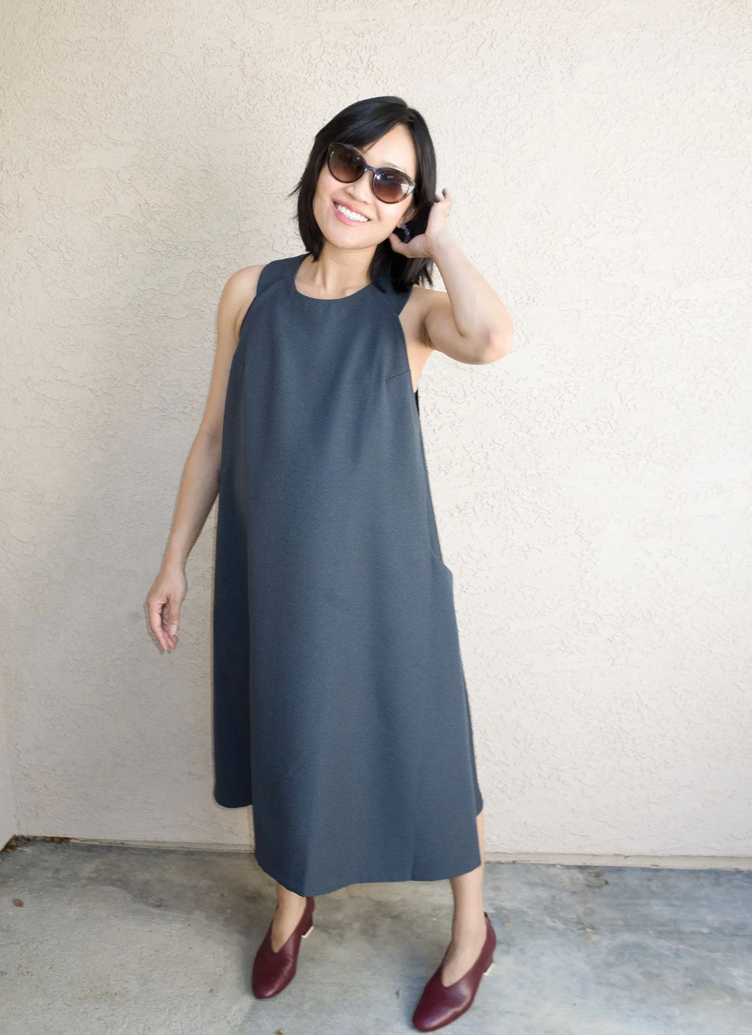 Mai A-Line Sleeveless Midi Pocket Dress / Size L- Dark Blue