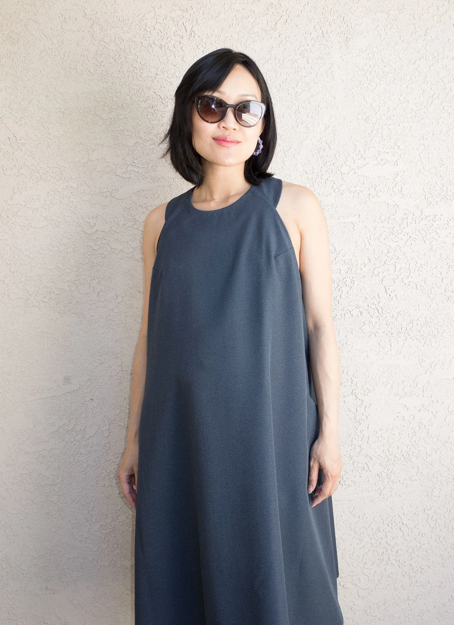 Mai A-Line Sleeveless Midi Pocket Dress / Size L- Dark Blue