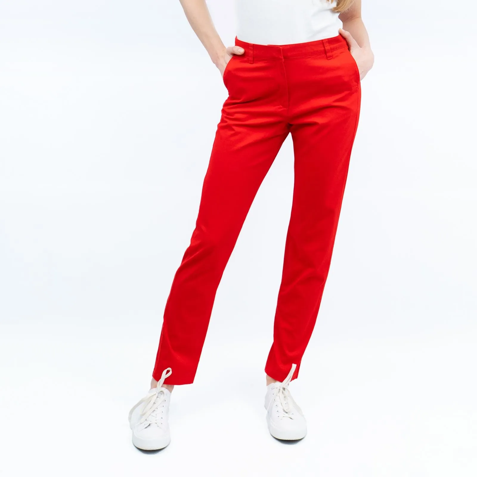 M&S Red Stretch Cotton Chino Trousers with 4 Pockets