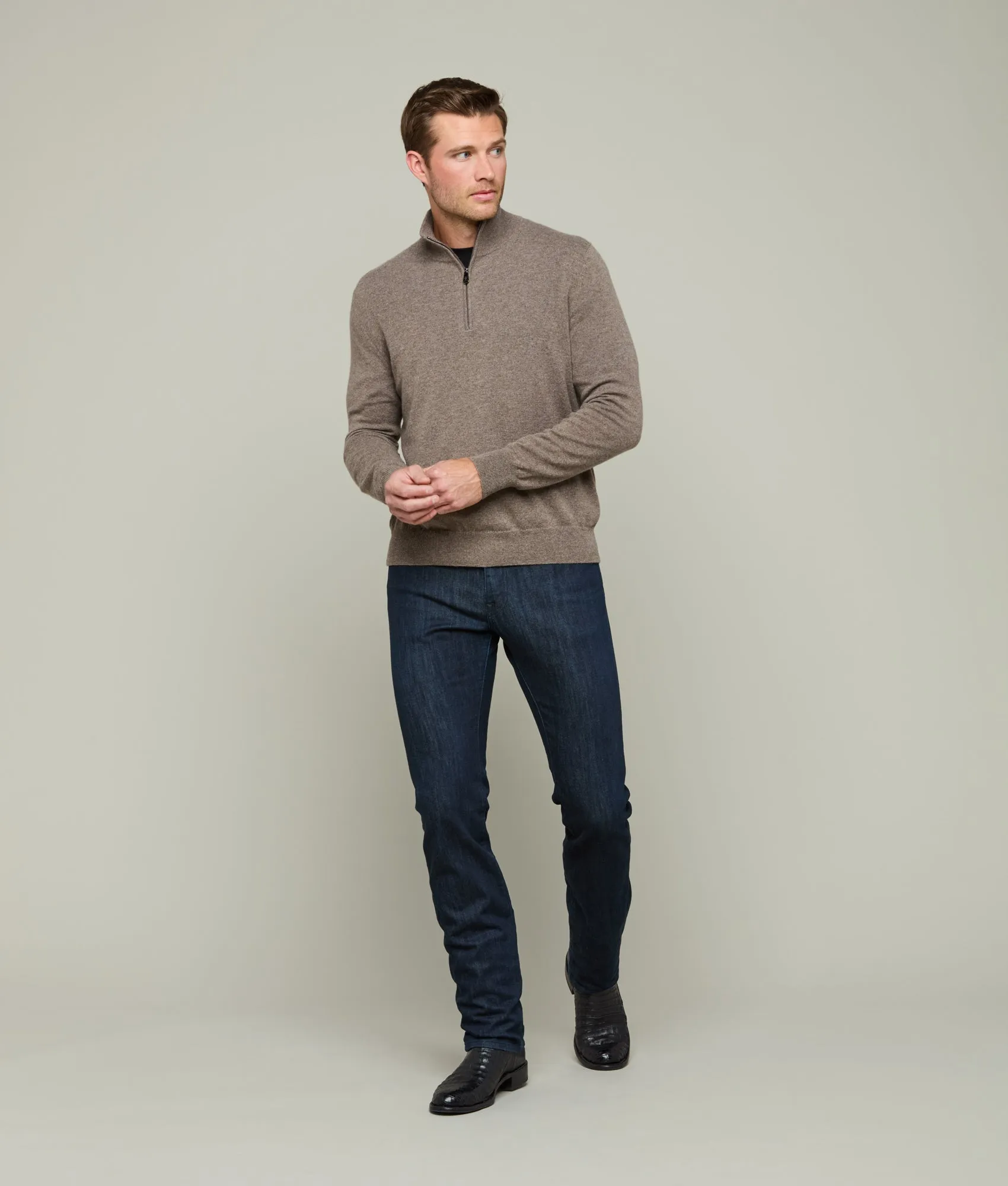 Men's Cashmere Quarter Zip :: Heather Brown