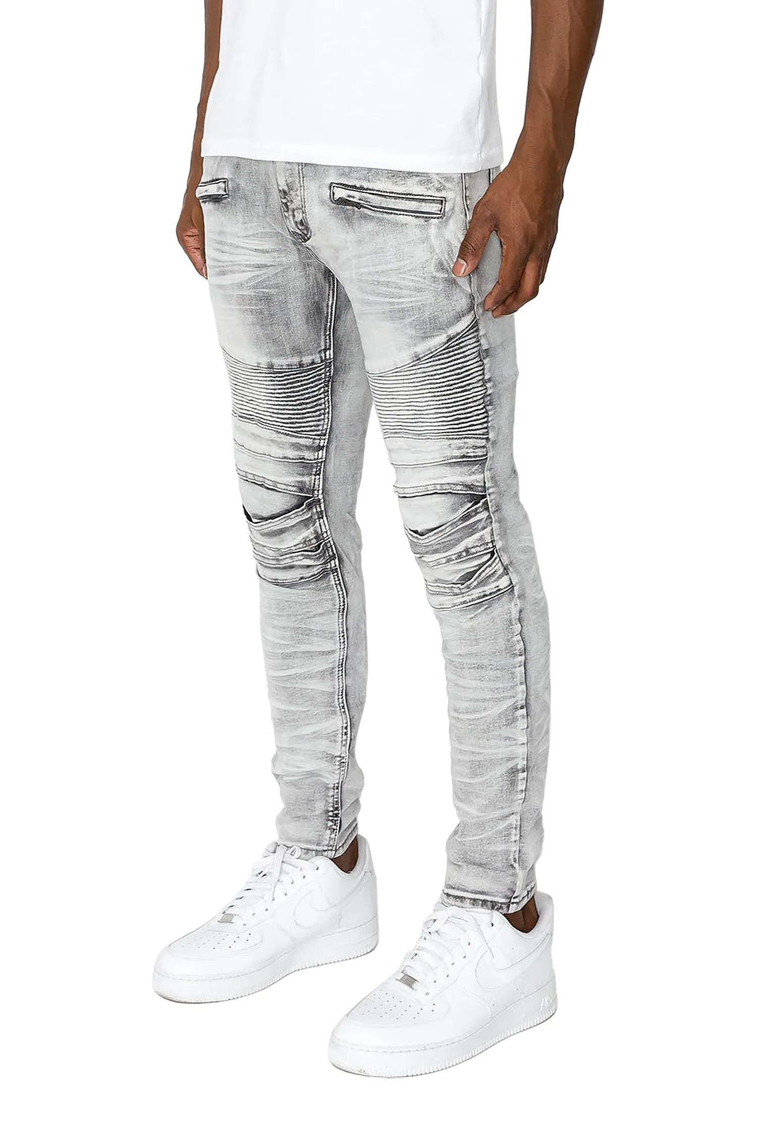 Men's Creased Biker Denim Jeans (New Coloway)