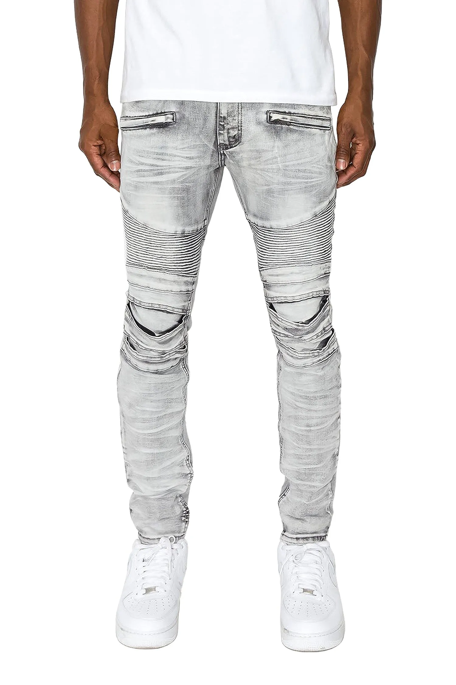 Men's Creased Biker Denim Jeans (New Coloway)