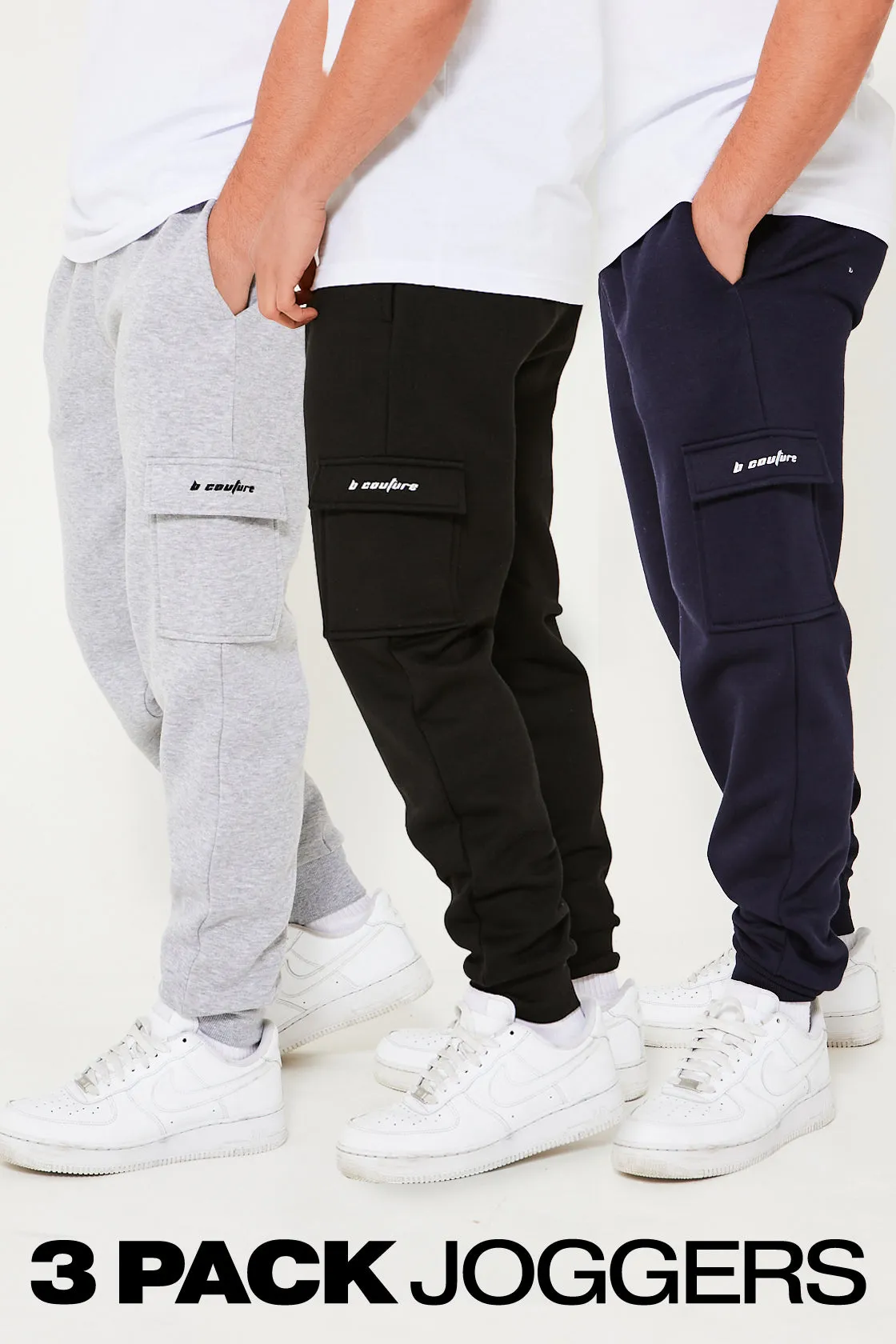 North Street 3-Pack Cargo Fleece Joggers - Black/Navy/Grey