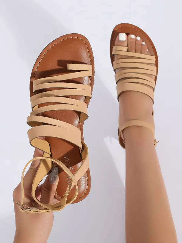 Open Toe Solid Color Flat Sandals