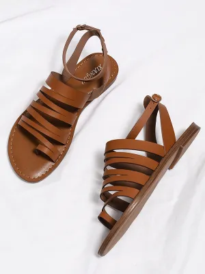 Open Toe Solid Color Flat Sandals