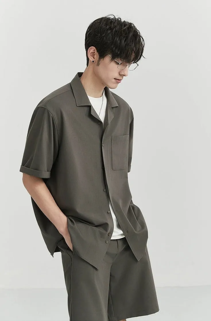 Oversized Camp-Collar Short Sleeve Button-Up Shirt