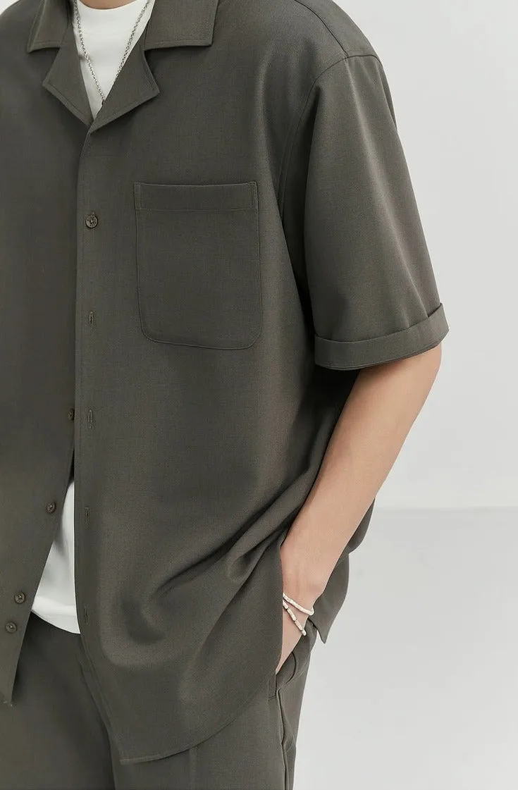 Oversized Camp-Collar Short Sleeve Button-Up Shirt