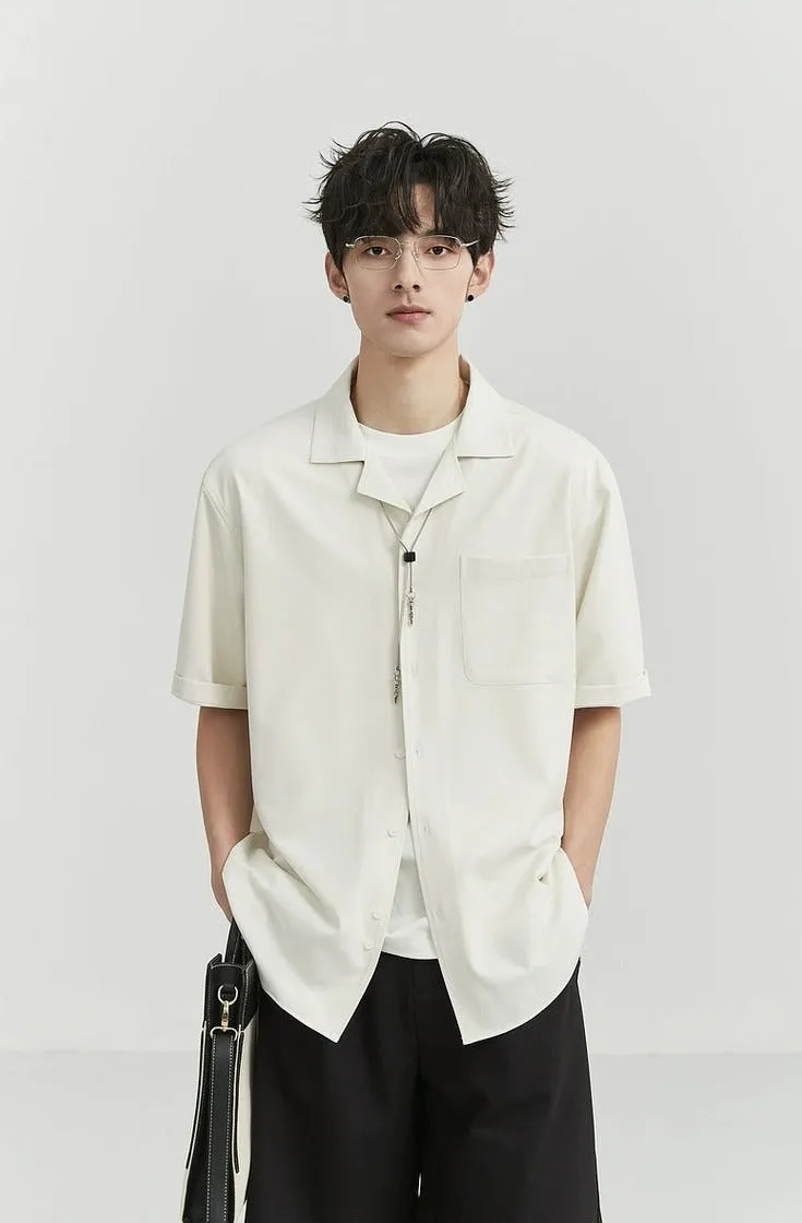 Oversized Camp-Collar Short Sleeve Button-Up Shirt