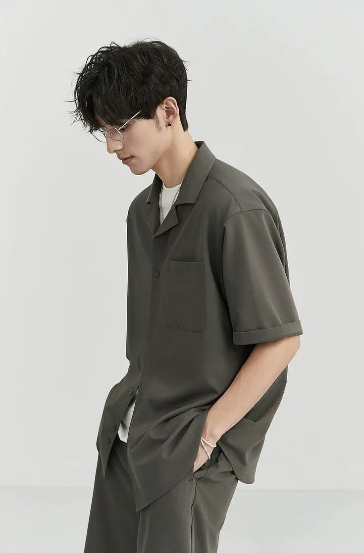 Oversized Camp-Collar Short Sleeve Button-Up Shirt