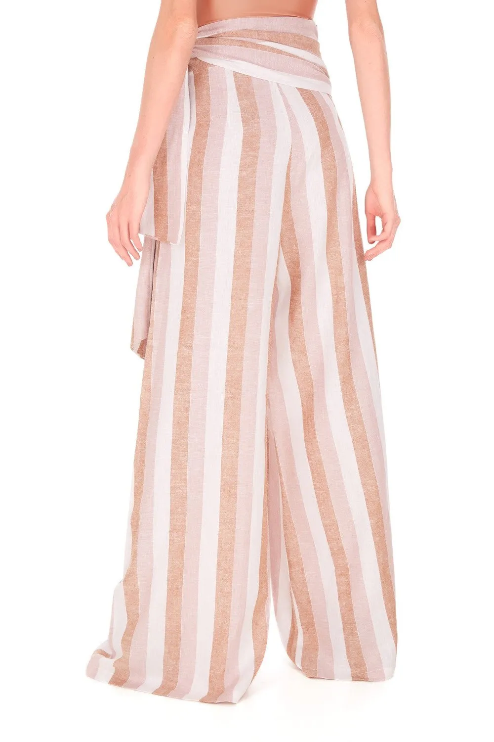 Porto Striped Wide Pants with Sash