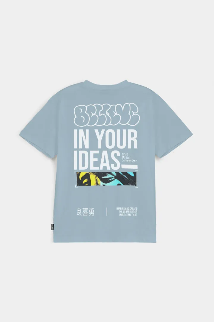 Printed Graphic Tee - Sky Blue