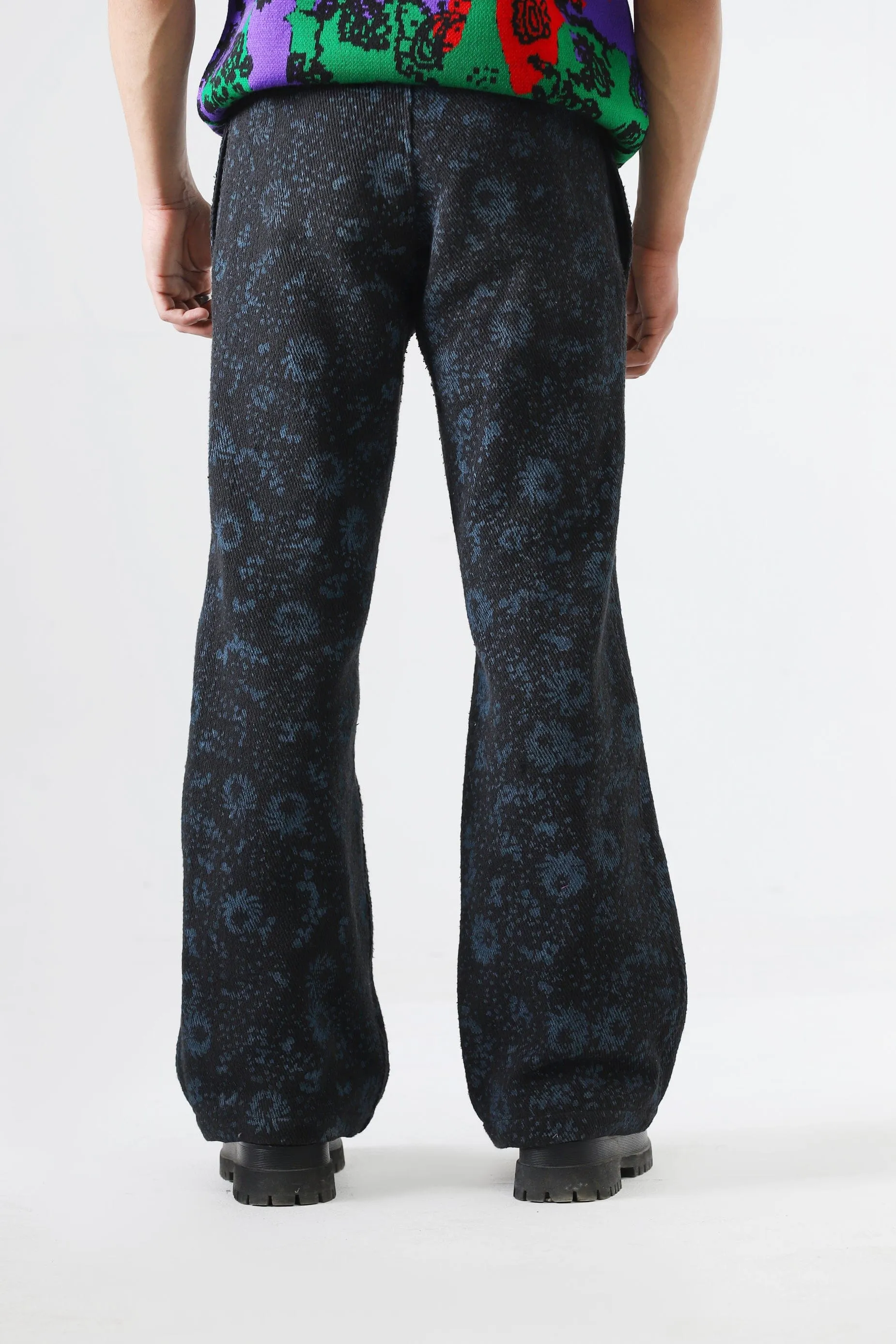 "FOREST" BLOCK PRINT DENIM TROUSERS