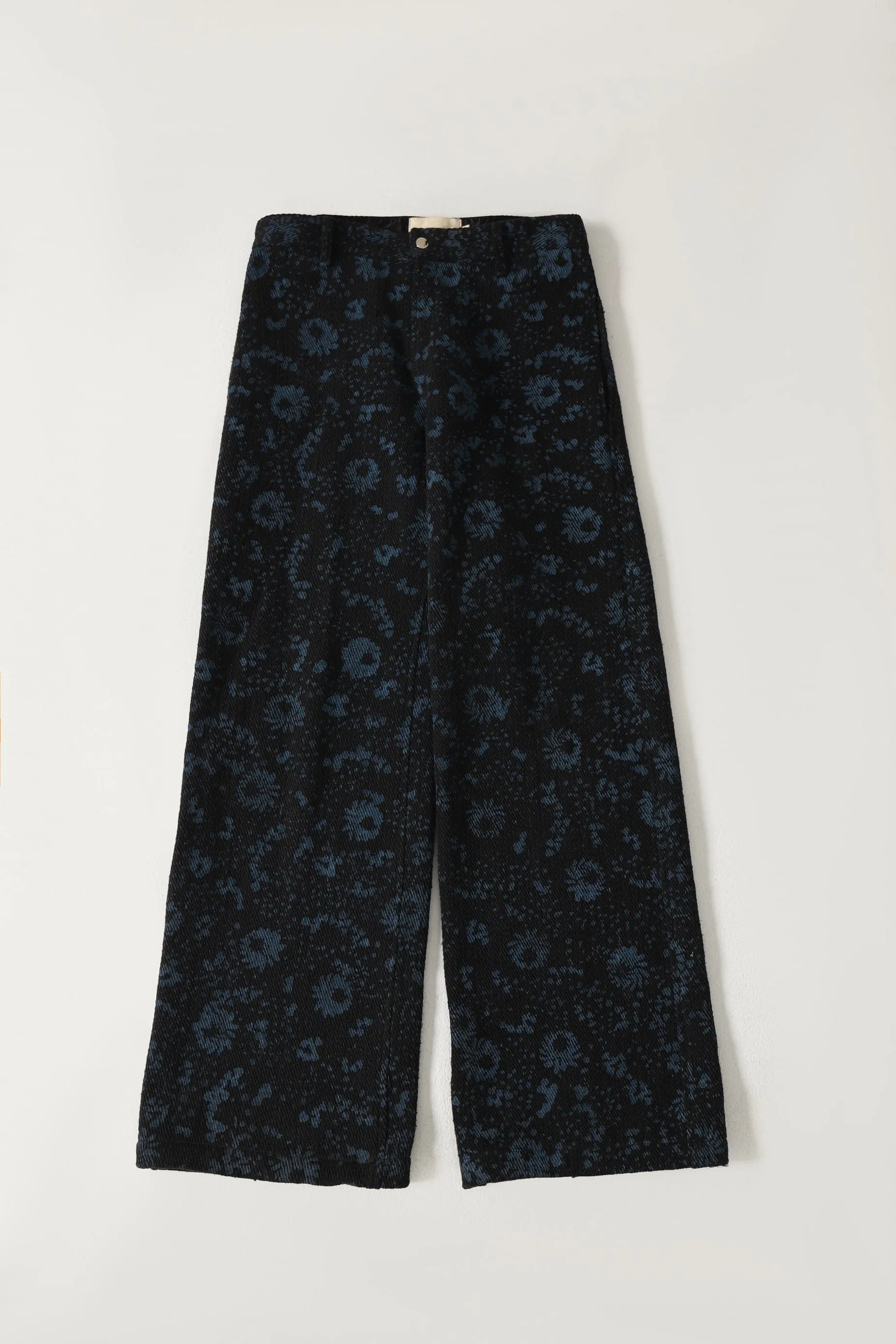 "FOREST" BLOCK PRINT DENIM TROUSERS