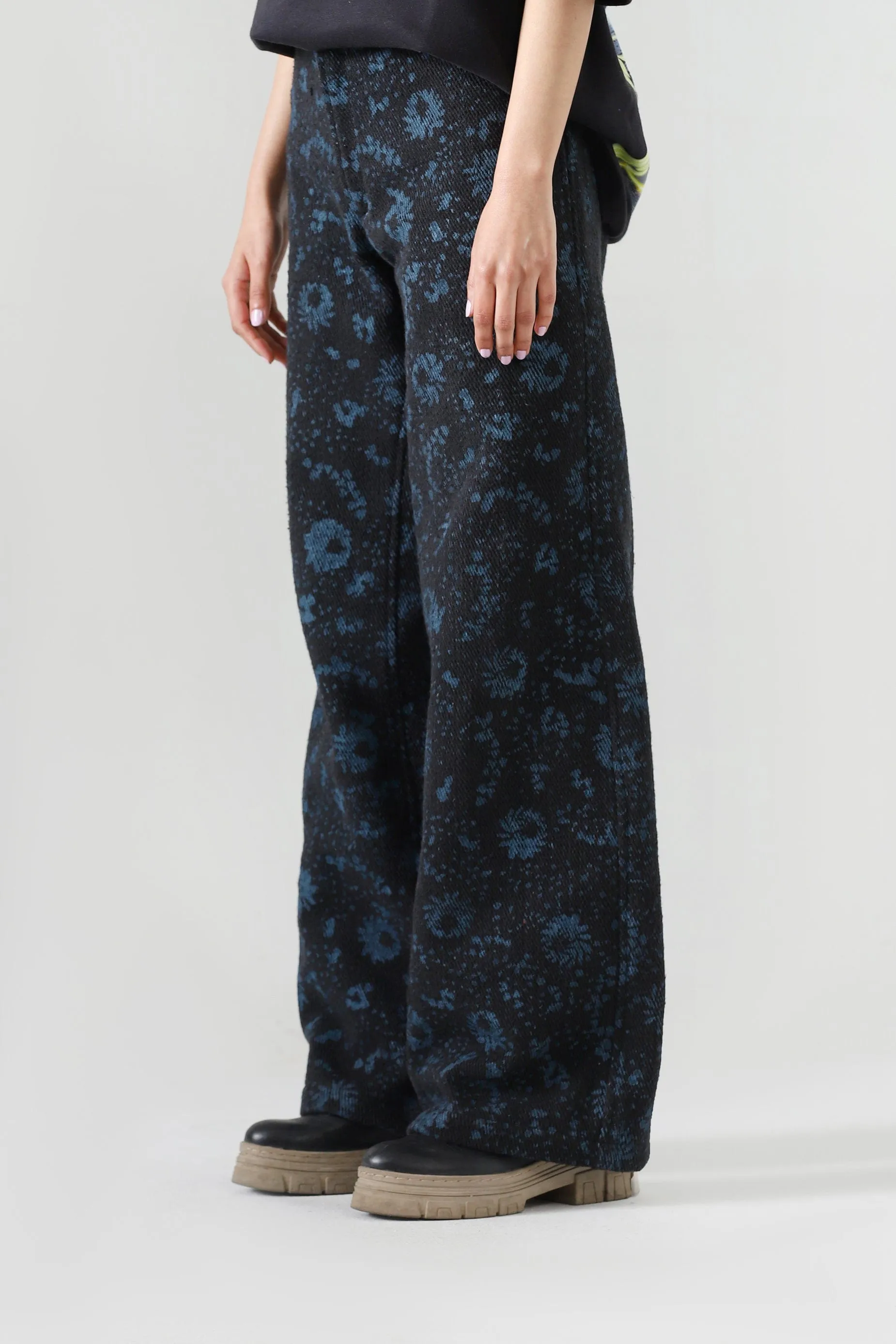 "FOREST" BLOCK PRINT DENIM TROUSERS