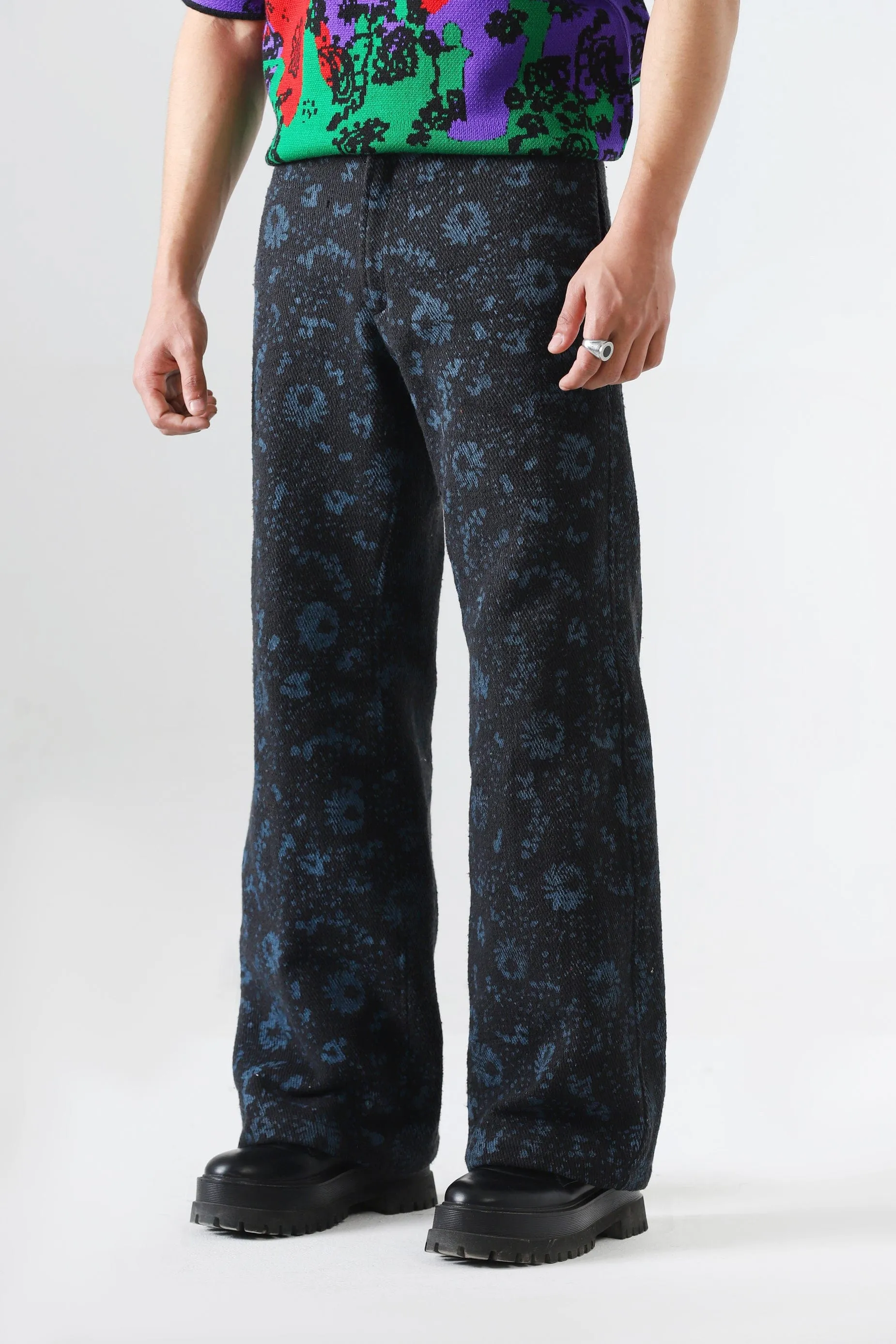 "FOREST" BLOCK PRINT DENIM TROUSERS