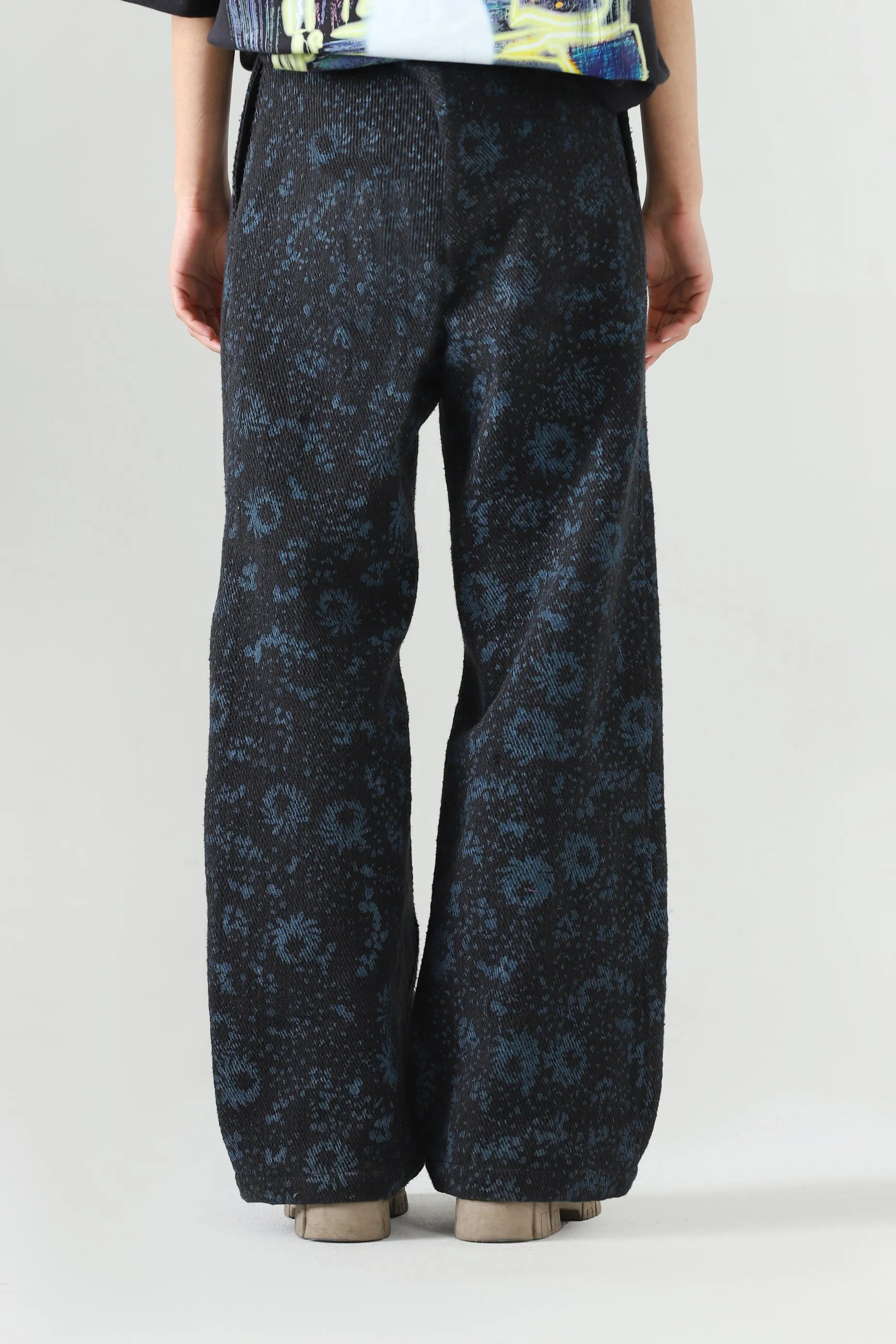 "FOREST" BLOCK PRINT DENIM TROUSERS