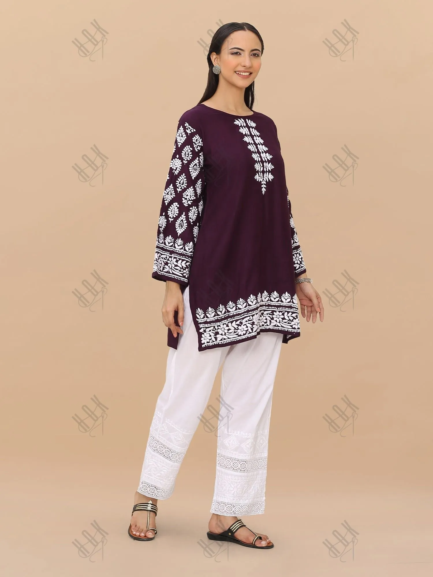 Saba Chikankari Short kurta in Modal Silk  - Purple