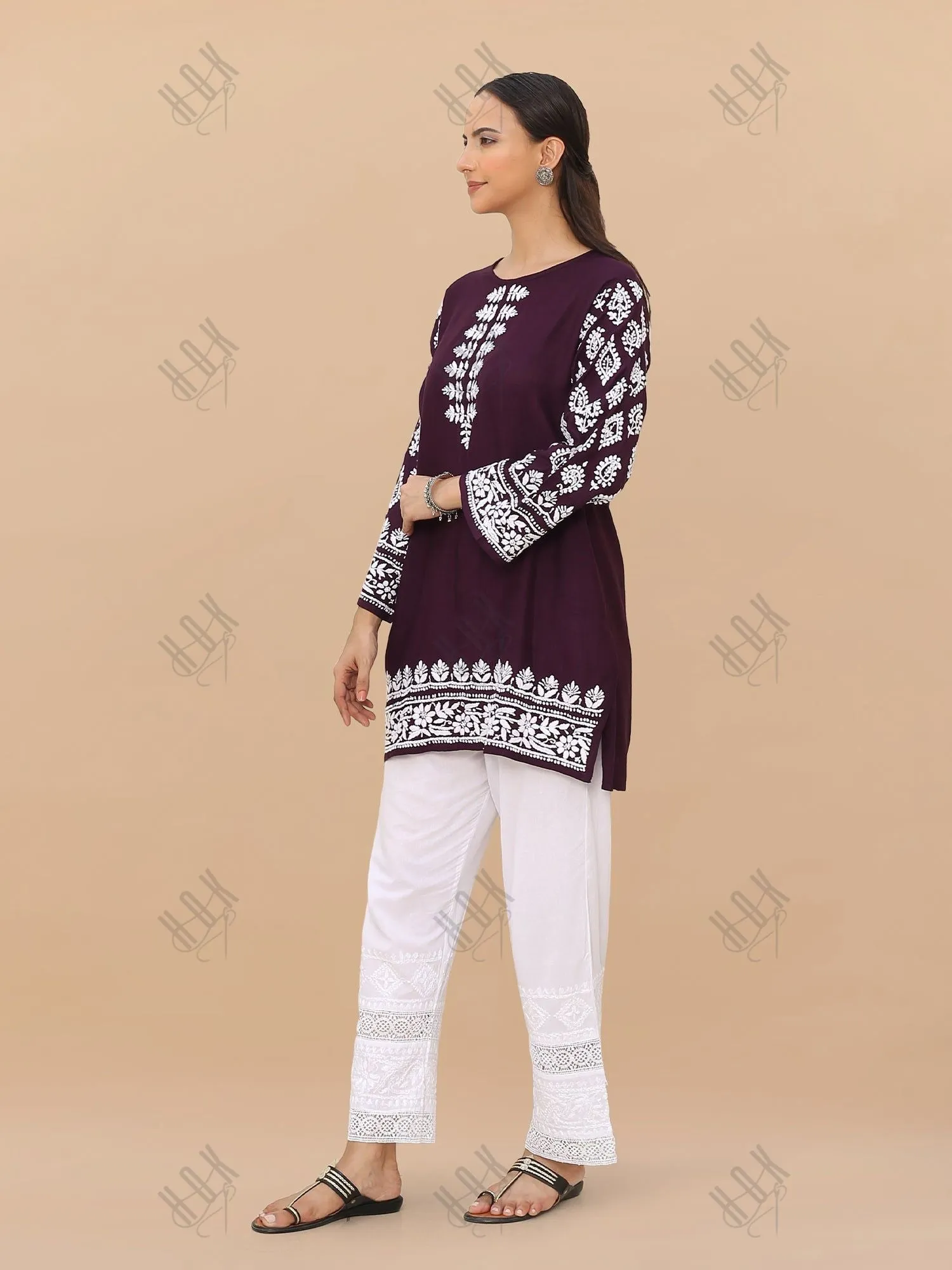 Saba Chikankari Short kurta in Modal Silk  - Purple