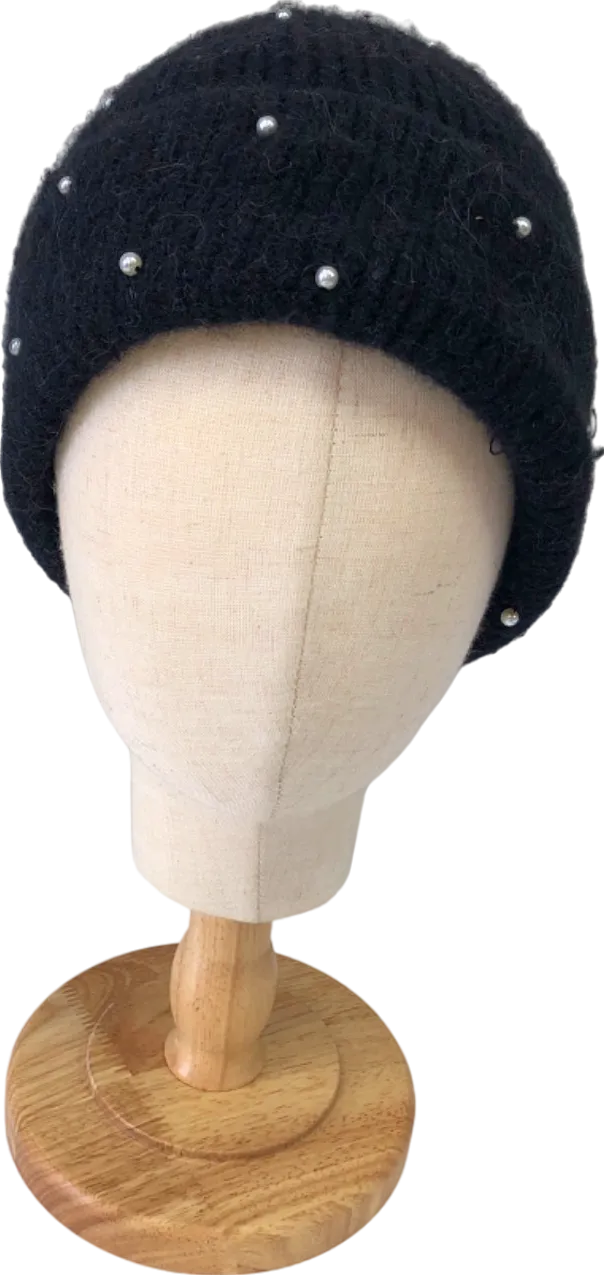 Sandro Black Pearl Embellished Beanie TU