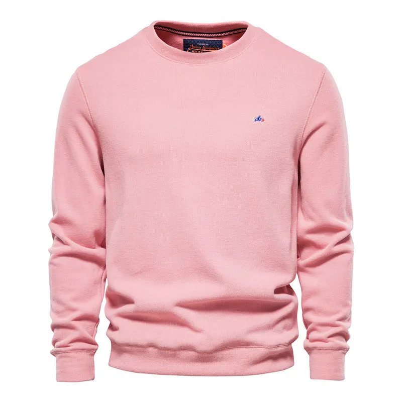 Solid Color Men's Sports Round Neck Pullover Sweatshirt Knitted-9C002