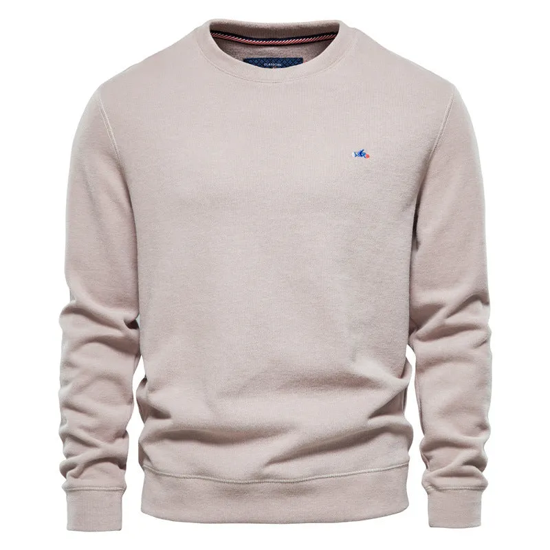 Solid Color Men's Sports Round Neck Pullover Sweatshirt Knitted-9C002