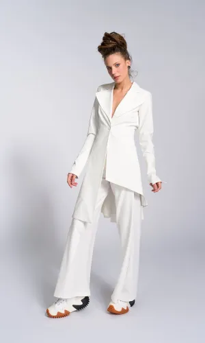 Two-piece Set of Asymmetric Buttoned Blazer and Wide Leg Pants