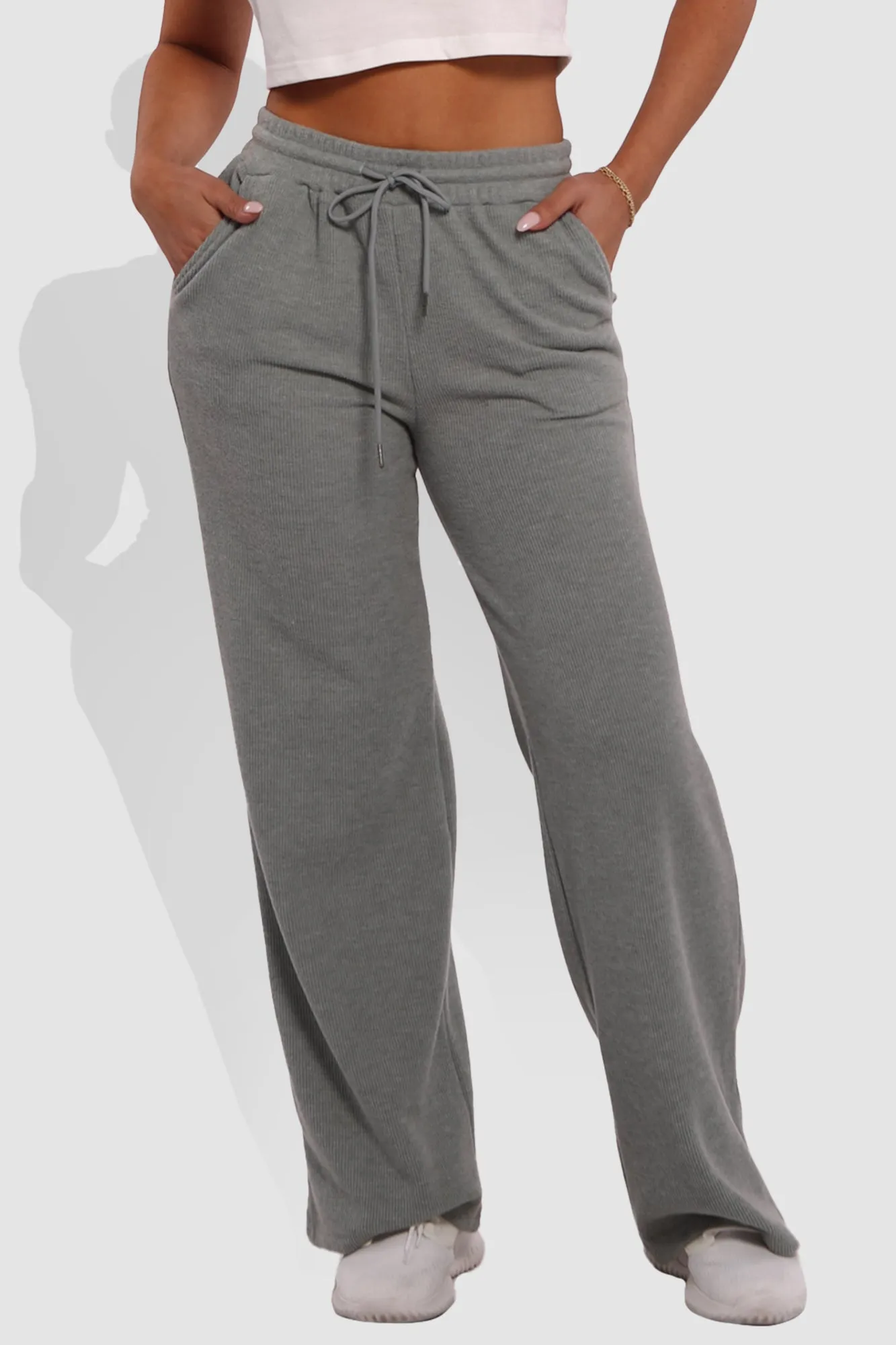 Waffle Fleece Lined Straight Leg Sweatpants - Light Heather Gray