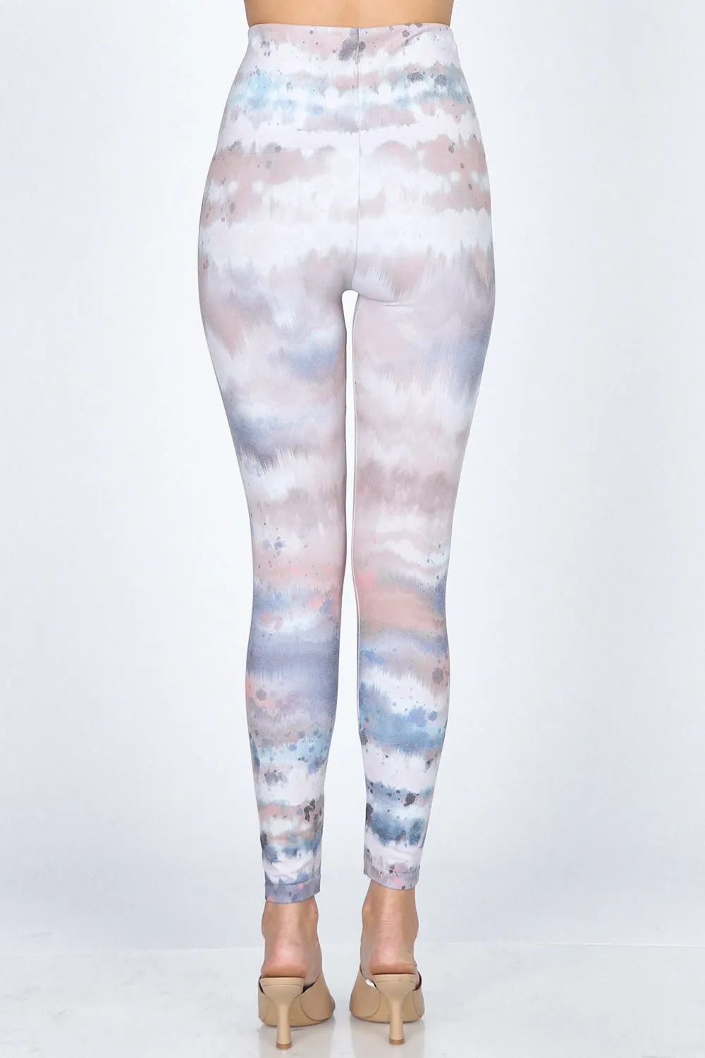 Watercolor Ikat Inspired Tie Dye Print Leggings