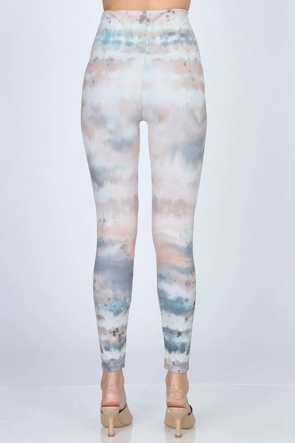 Watercolor Ikat Inspired Tie Dye Print Leggings