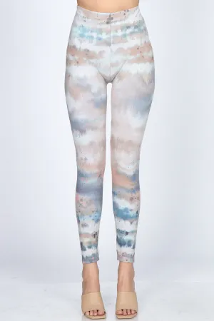 Watercolor Ikat Inspired Tie Dye Print Leggings