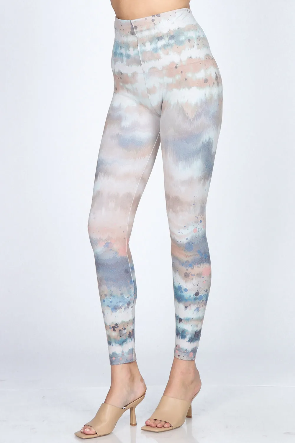 Watercolor Ikat Inspired Tie Dye Print Leggings