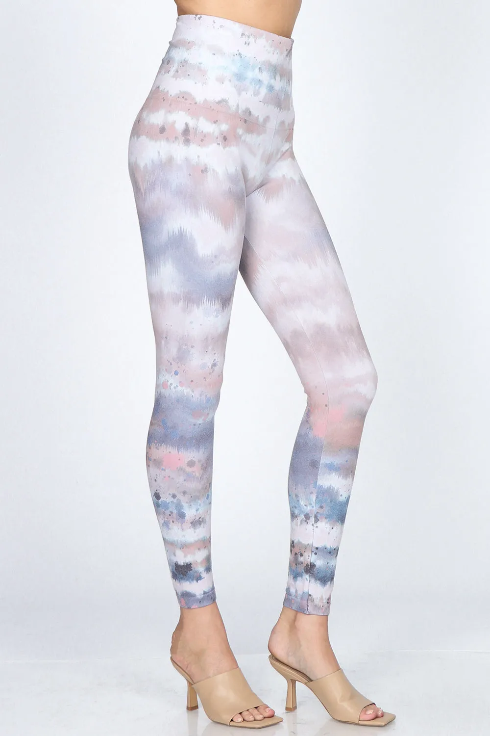 Watercolor Ikat Inspired Tie Dye Print Leggings