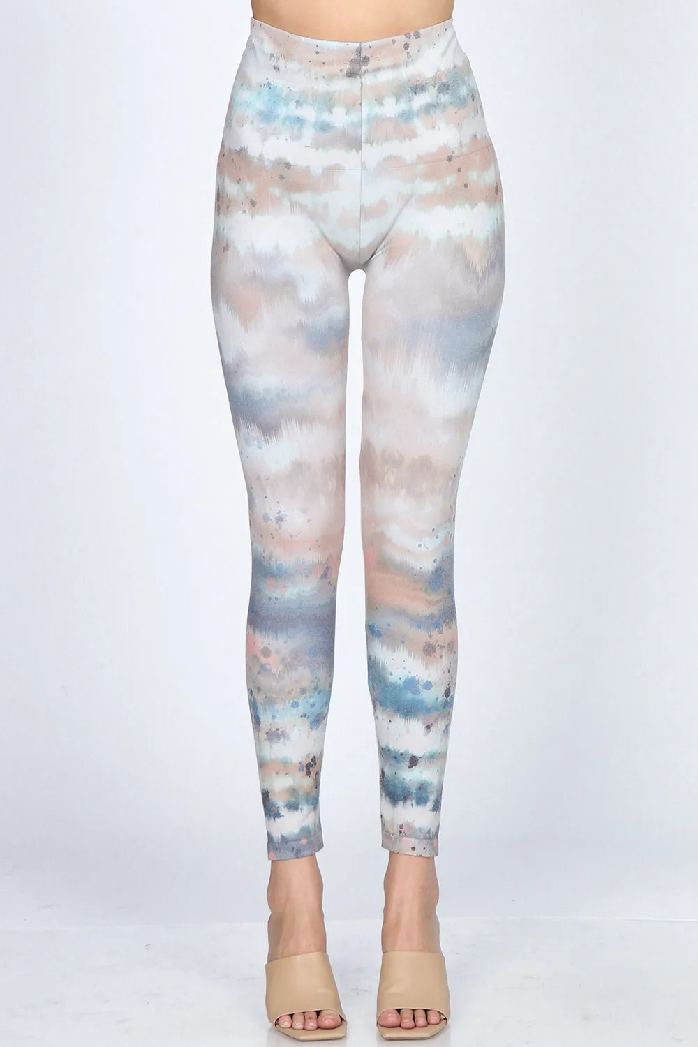 Watercolor Ikat Inspired Tie Dye Print Leggings