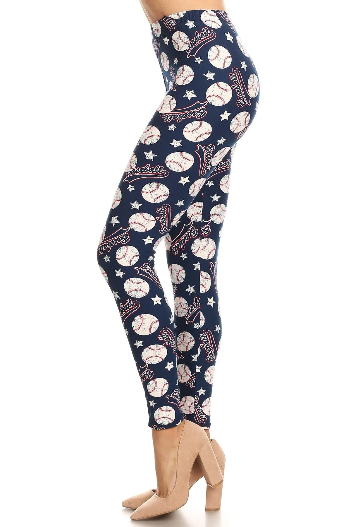 Women's 3 X 5X Baseball Ball Logo Pattern Printed Leggings