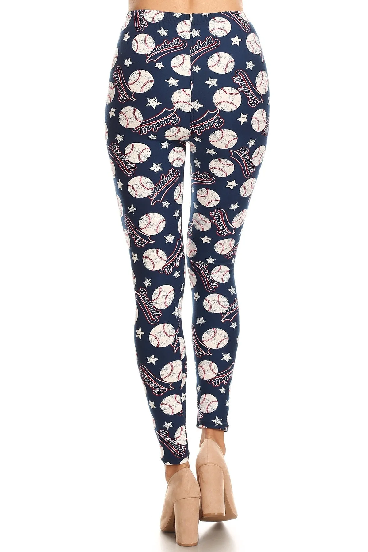 Women's 3 X 5X Baseball Ball Logo Pattern Printed Leggings