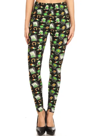 Women's 3X 5X Saint Patrick's Day Theme Pattern Printed Leggings