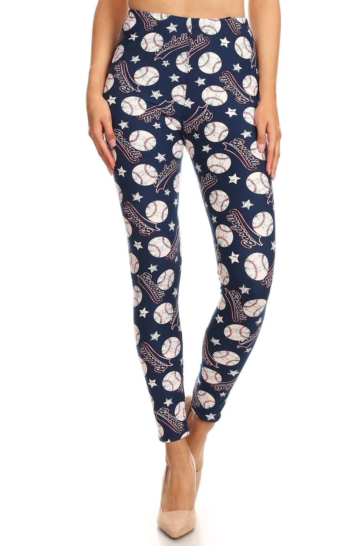 Women's Plus Baseball Ball Logo Pattern Printed Leggings