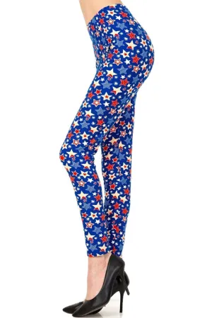 Women's Plus Blue Red Star American Flag Pattern Printed Leggings