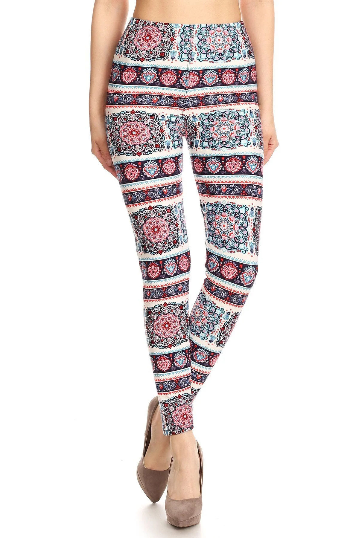 Women's Plus Border Tapestry Floral Printed Leggings