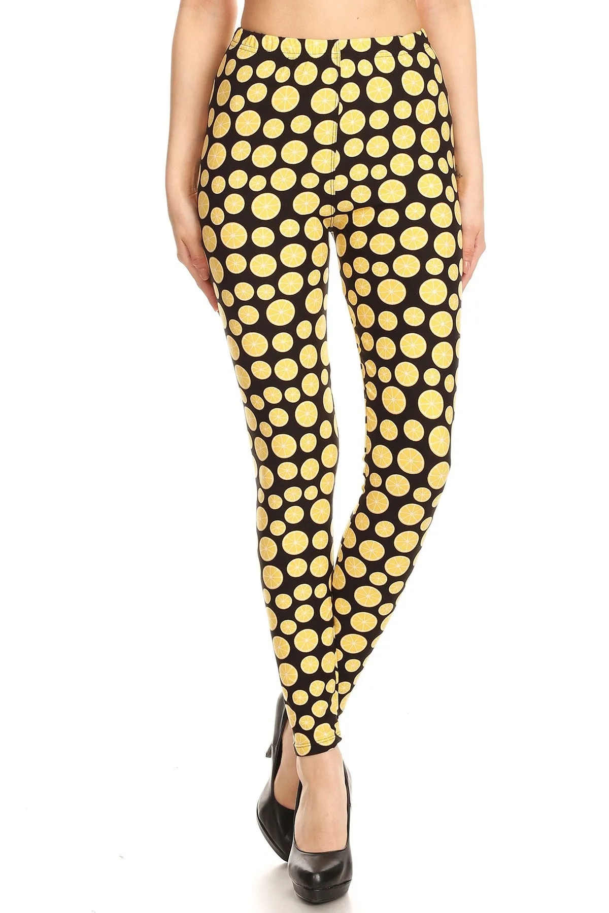 Women's Plus Lemon Fruit Pattern Printed Leggings