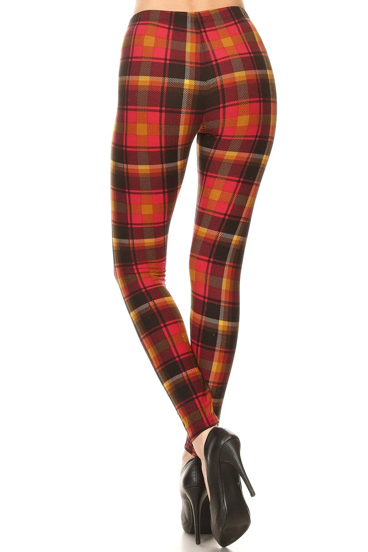 Women's Plus Red Mustard Plaid Pattern Printed Leggings